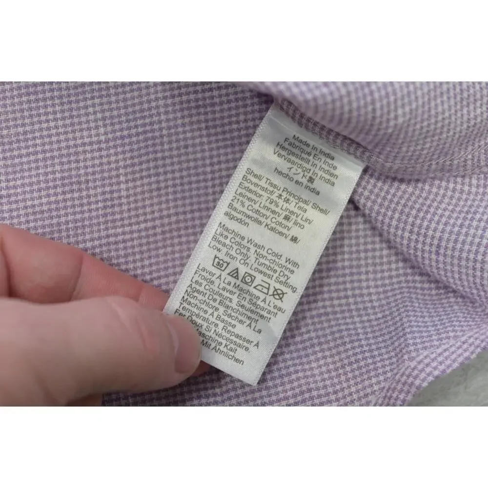 J Crew Button Up Dress Shirt Linen Blend Casual Plaid Short Sleeve‎ Mens Medium